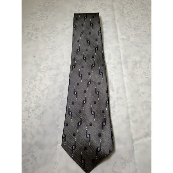 Mens Vintage Geoffrey Beene Grey Neck Tie With Navy Blue Pattern - Picture 1 of 3